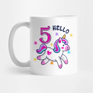 Hello FIVE Unicorn, Fifth birthday, Magical Unicorn Birthday Mug